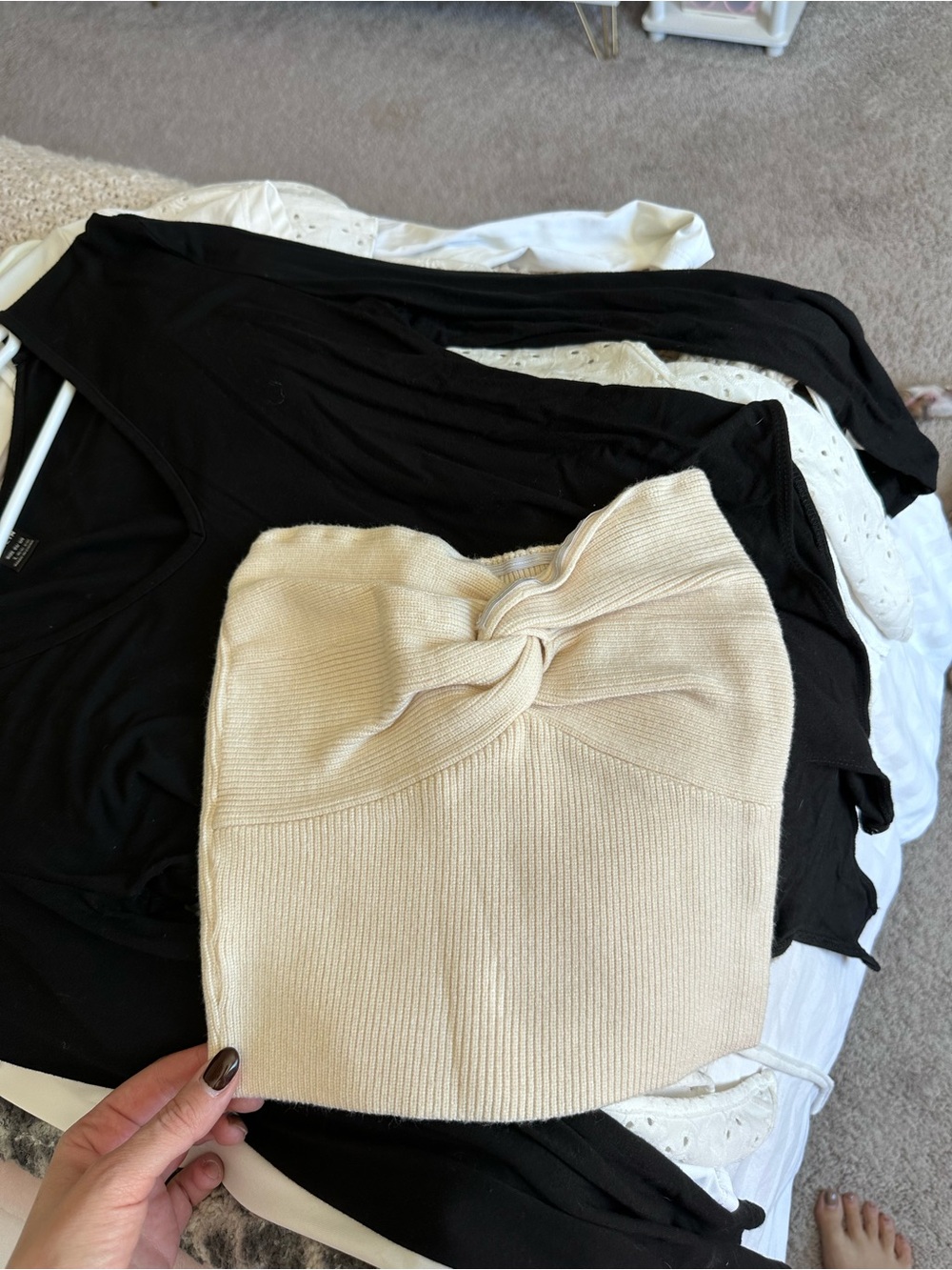 SHEIN Cream Knit Off-Shoulder Twist Sweater